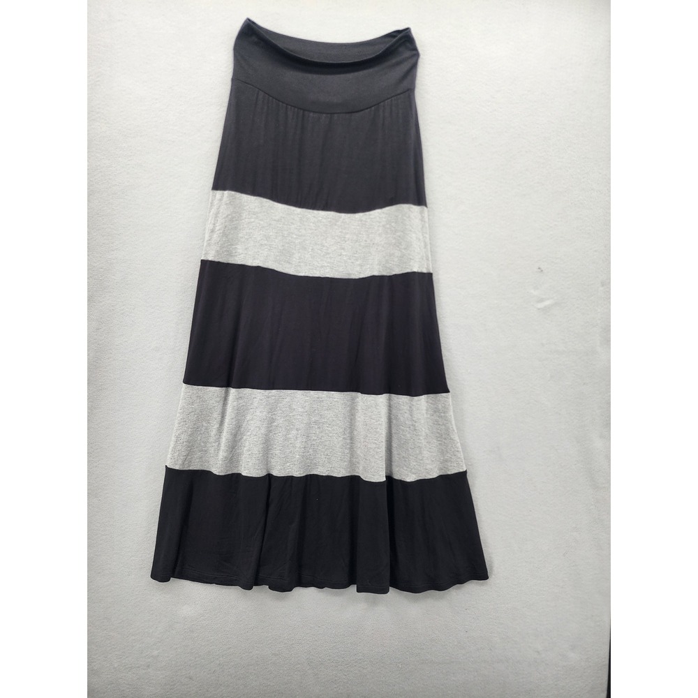AB Studio Black Gray Striped Maxi Skirt Womens Med High Waist Jersey Knit Boho